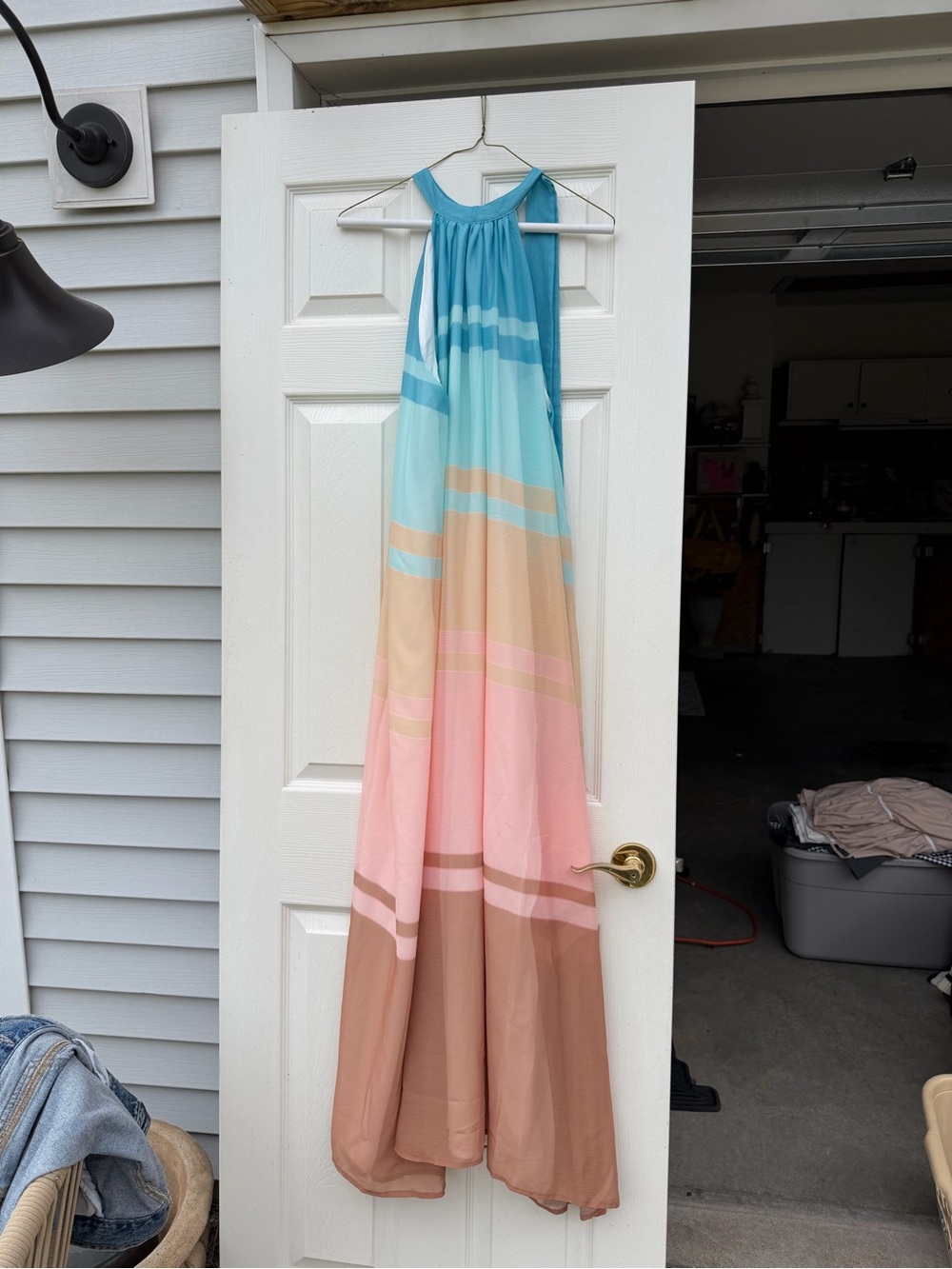Sunday Up Colorblock Halter Maxi Dress in Blue, Aqua, Peach, Pink, Brown